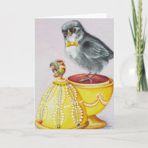 Cartão Frango de Páscoa Bebê Flapper Amarelo Aquarela