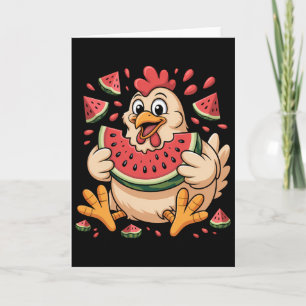 Cartão Frango Engraçado Comendo Melancia Humor de Fruta d