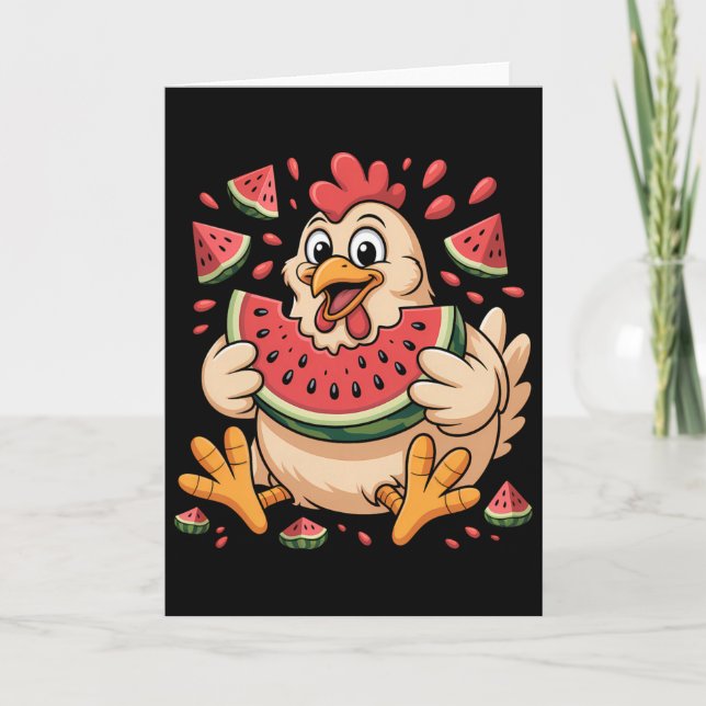 Cartão Frango Engraçado Comendo Melancia Humor de Fruta d (Frente)