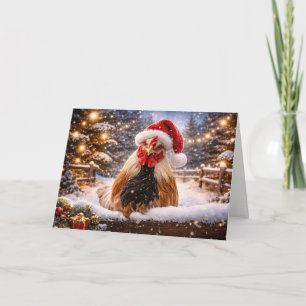 Cartão Frango Feliz Natal Chapéu de Papai Noel Engraçado