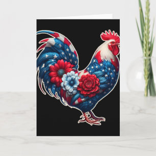 Cartão Frango Patriótico 4 De Julho Bandeira EUA Floral C
