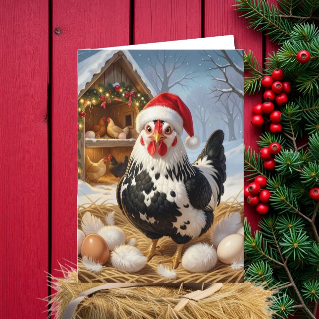 Cartão Frango Preto e Branco e Piada de Natal | Engraçado (Criador carregado)