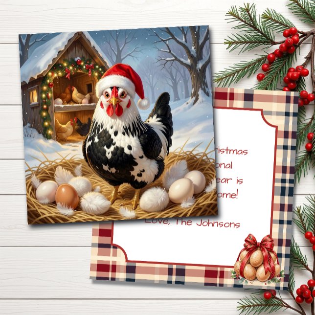 Cartão Frango Preto e Branco e Piada de Natal | Engraçado (Criador carregado)