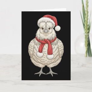 Cartão Frango Silkie Natal Fofo Santa Fazenda Animal 
