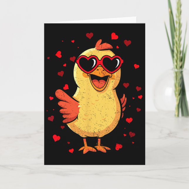 Cartão Frango Valentin Sungles Coração Bonito Amantes  (Frente)