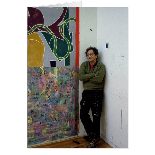 Cartão Frank Stella ao lado de um de seus trabalhos (Frente)