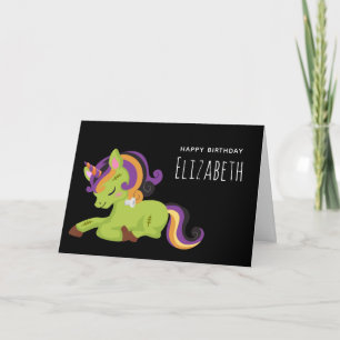 Cartão Frankenstein Unicorn Halloween Desenhando Aniversá