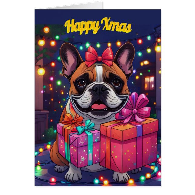 Cartão Französische Bulldogge Lichterkette Weihnachten (Frente)