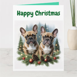 Cartão Französische Bulldogge Weihnachten Weihnachtskranz