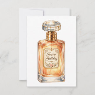 Cartão Frasco de Perfume Feliz Aniversário Dourado Vintag