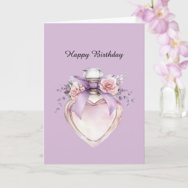 Cartão Frasco de Perfume Roxo Laço Flores Rosa Aniversári (Orquídea)
