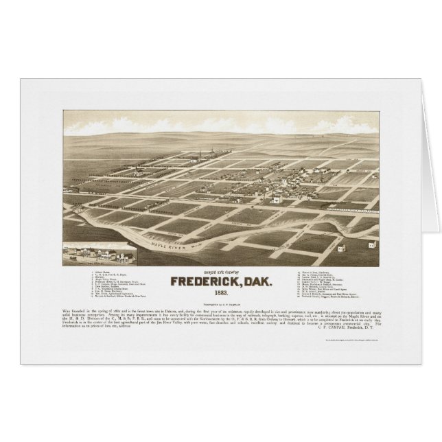 Cartão Frederick, mapa panorâmico do SD - 1883 (Frente Horizontal)