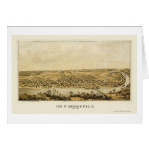 Cartão Fredericksburg, mapa panorâmico do VA - 1862