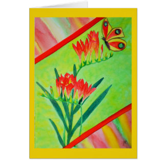 Cartão Freesias e borboleta da aguarela
