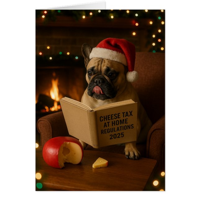 Cartão French Bulldog 'Cheese Tax' Christmas card (Frente)