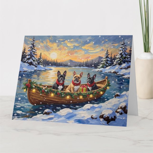 Cartão French Bulldog Christmas Boat Holiday (Frente)