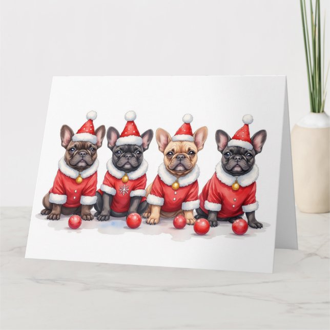 Cartão French Bulldog Christmas Dress Santa Hat (Frente)