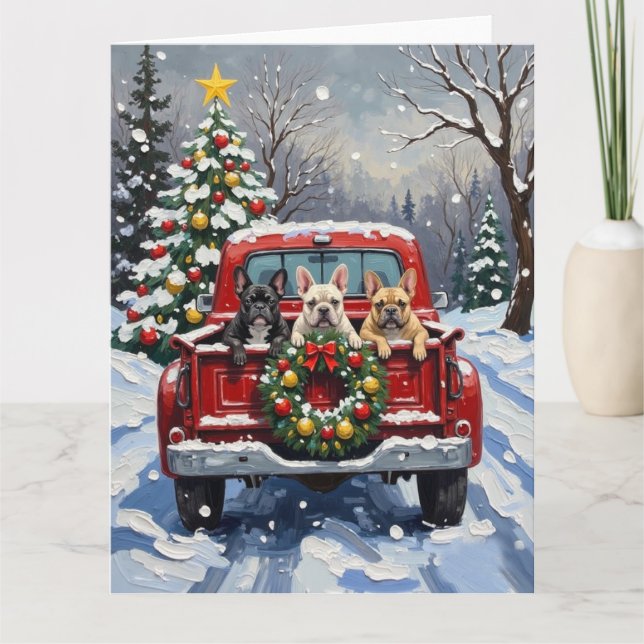 Cartão French Bulldog Christmas Red Truck Holiday (Frente)