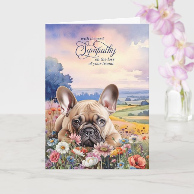 Cartão French Bulldog Dog with Wildflowers Pet Sympathy (Orquídea)