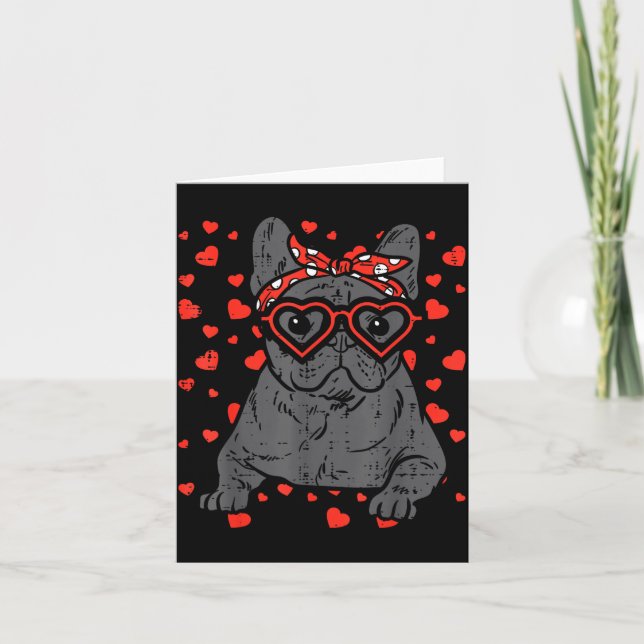Cartão French Bulldog Heart Gles Valentine Day Frenchie D (Frente)