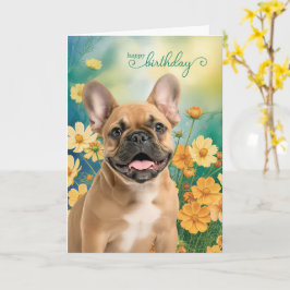 Cartão French Bulldog Tiny Orange Cosmos Birthday