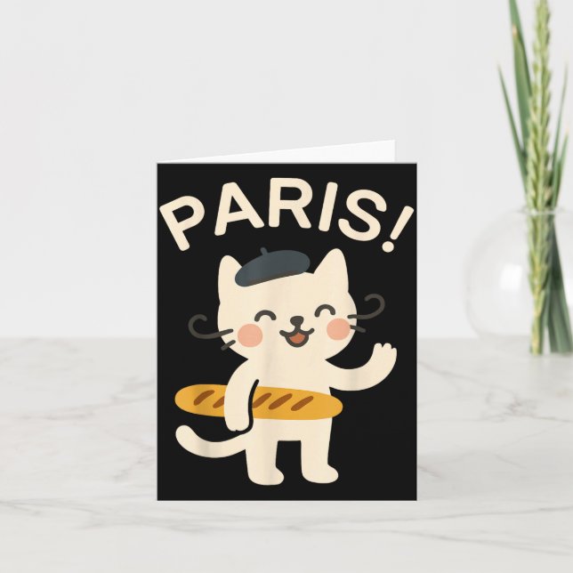 Cartão French Cat With Baguette Cute Cat Paris Funny Anim (Frente)