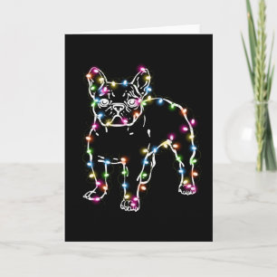 Cartão Frenchie Com Luzes de Natal Feliz Natal