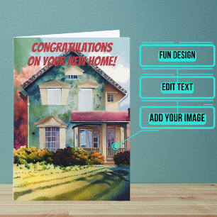 Cartão Frente de Aquarela de Novos Parabéns Domésticos