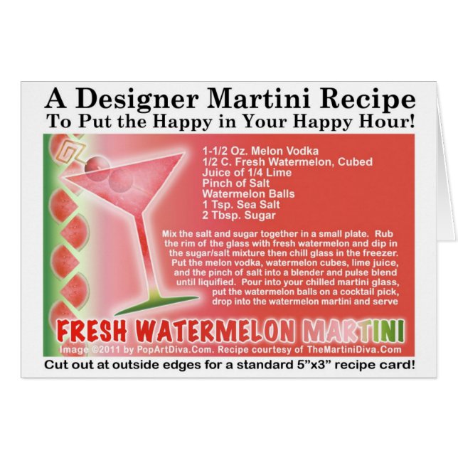 Cartão fresco da receita de Martini da melancia (Frente Horizontal)