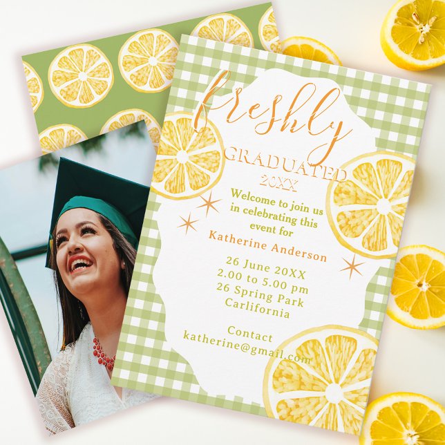 Cartão Freshly Graduated Lemon Gingaham  (Freshly Lemon Graduated Invitation Card.)