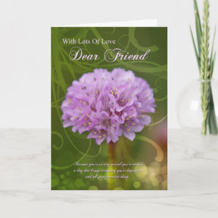 Cartão friend birthday card with pink pom pom flower
