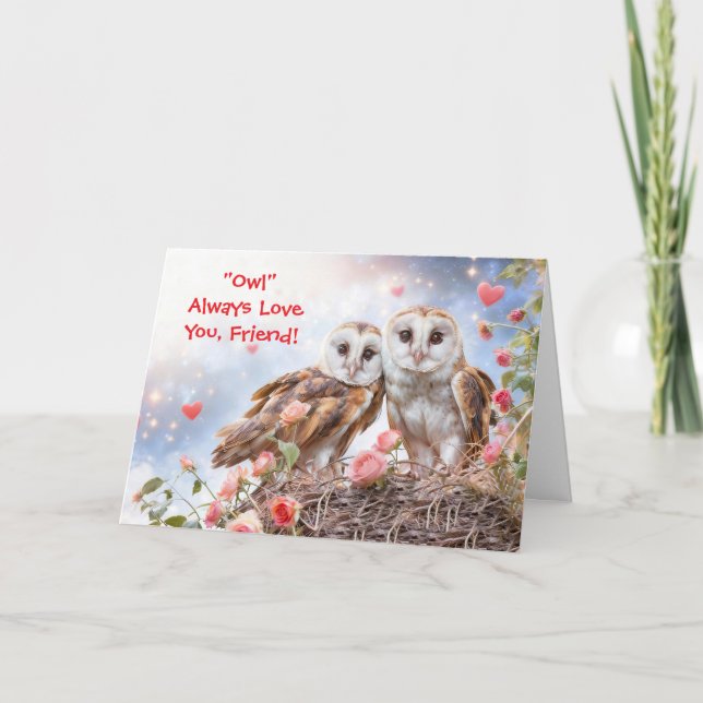 Cartão Friend Cute Owls Happy Valentines Day Card (Frente)