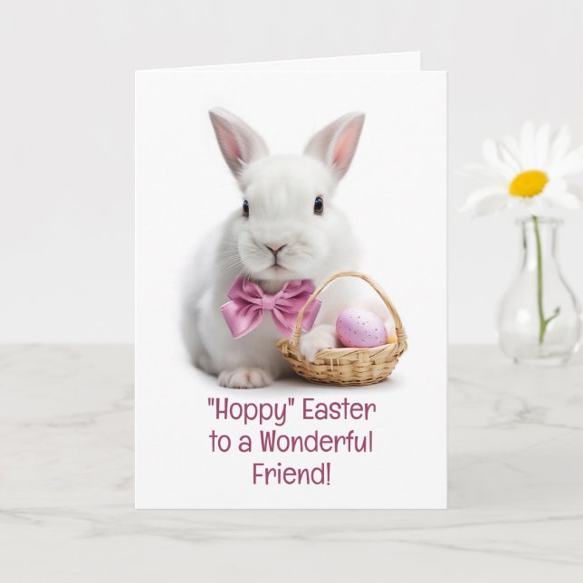 Cartão Friend Happy Easter Cute Bunny with Little Basket (Planta pequena)