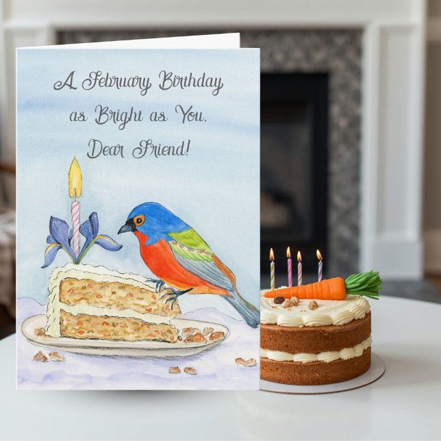 Cartão Friend Happy February Birthday Painted Bunting (Criador carregado)