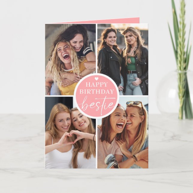 Cartão Friend Photo Collage Heart Script Happy Birthday (Frente)