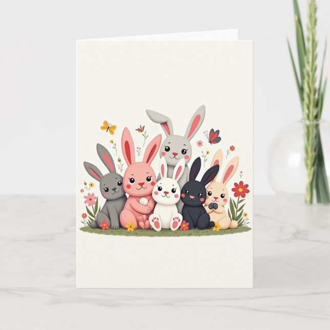 Cartão Friendly Bunnies Spring Meadow Card (Frente)