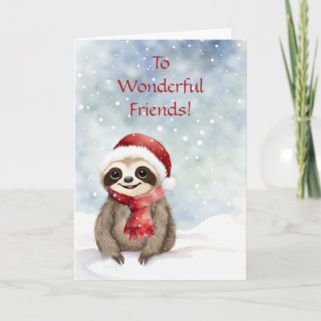 Cartão Friends or Friend Happy Holidays Christmas Sloth (Frente)