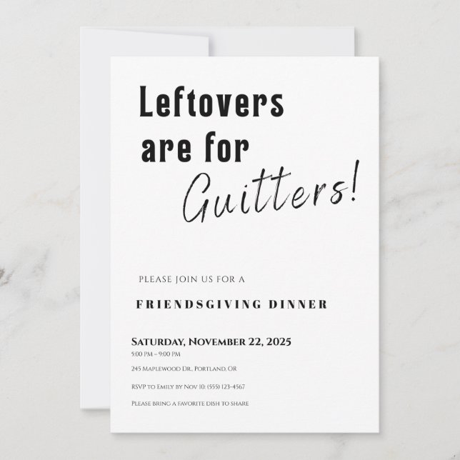 Cartão Friendsgiving Invitation • Leftovers Are for Quitt (Frente)