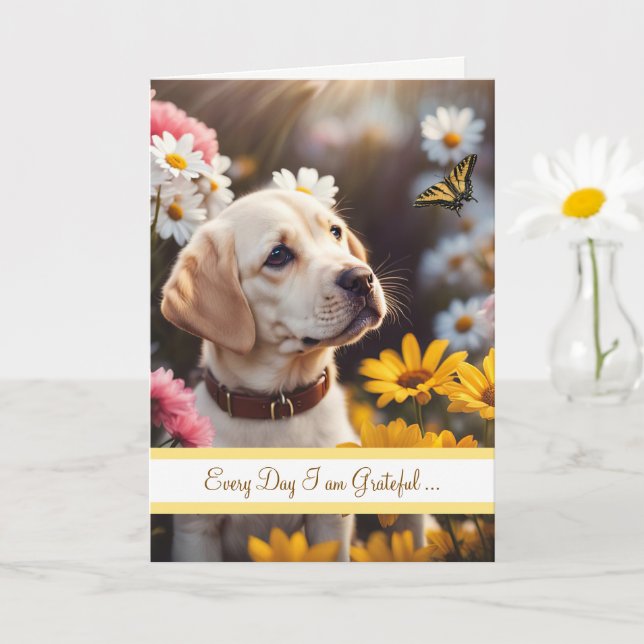 Cartão Friendship Cute Yellow Labrador Puppy Butterfly (Planta pequena)