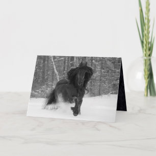 Cartão Friesian Runs in the Snow Horse Greeting Card