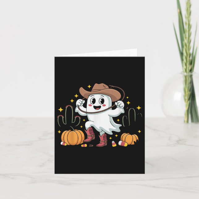 Cartão Frio Funny Cowboy Halloween Ghost Western Fall Par (Frente)