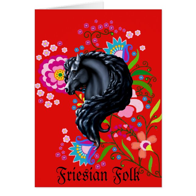 Cartão Frísia, cavalo, garanhão preto (Frente)