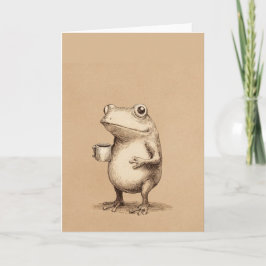Cartão Frog with Coffee – Whimsical Vintage Animal
