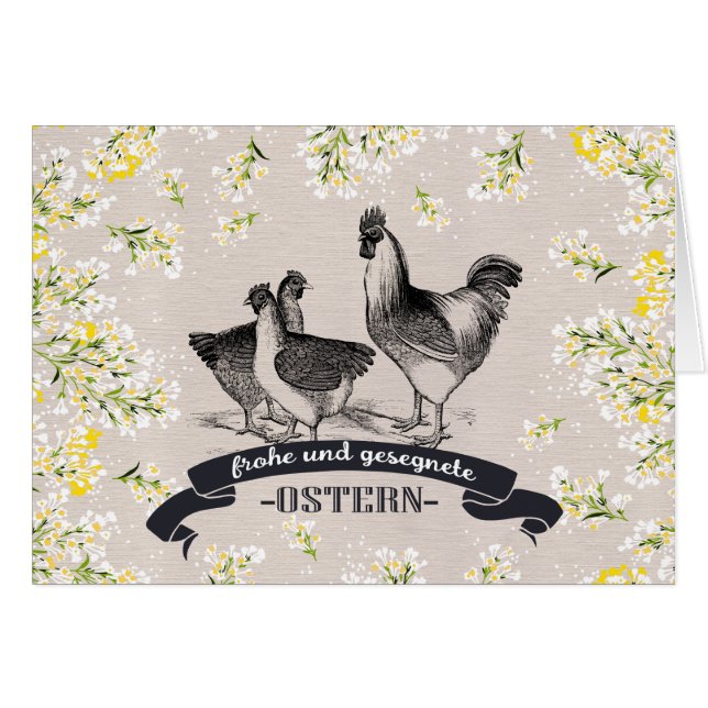 Cartão Frohe Ostern. Placa de páscoa em alemão (Frente Horizontal)