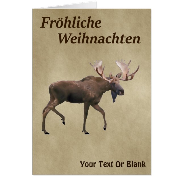 Cartão Fröhliche Weihnachten - Bull Moose No Papel Antigo (Frente)