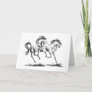 Cartão Frolicking Horses Drawing by Kelli Swan