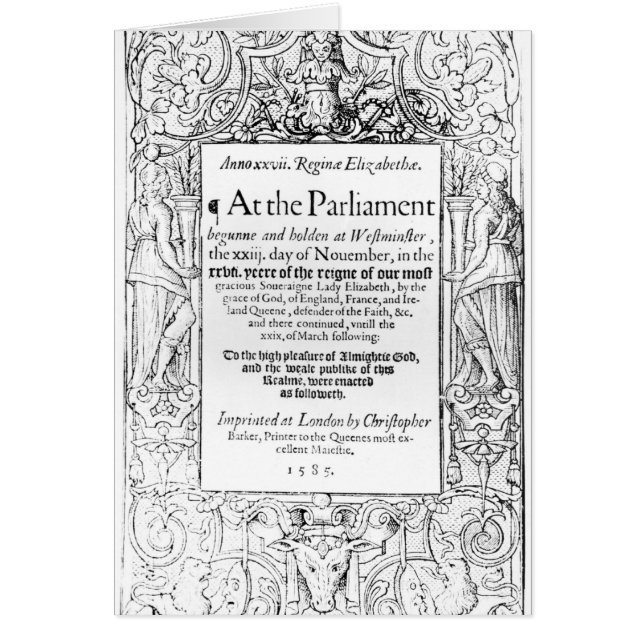 Cartão Frontispiece a uma conta do parlamento (Frente)