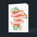 Cartão Frotas e Flores Rosa Felizes Aniversário Vovó<br><div class="desc">Cartão de aniversário floral para a vovó com "vovó de aniversário feliz" escrito em branco através de uma fita cor-de-rosa decorada com flores amarelas e verde.</div>