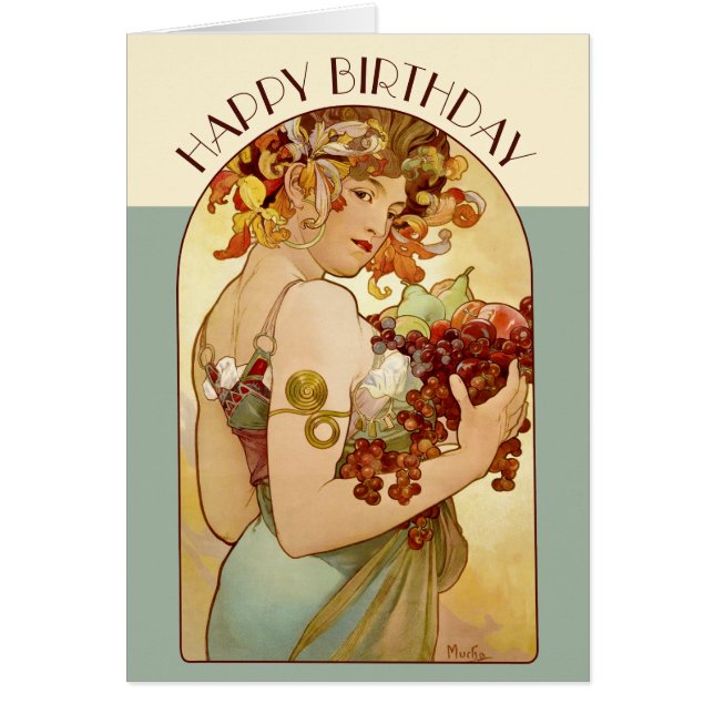 Cartão Fruta Birthday Mucha CC0358 Art Nouveau Card (Frente)