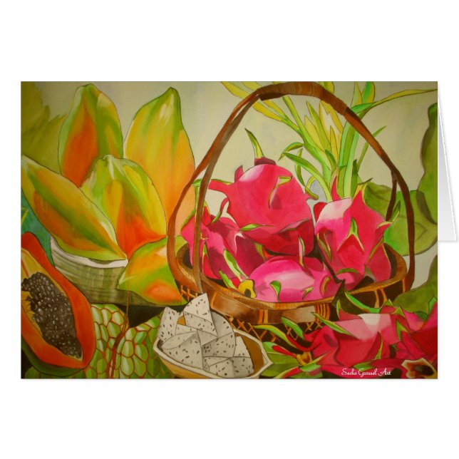 Cartão Fruta tropical aquarela e pintura de arte vital (Frente Horizontal)